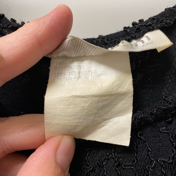 Floor length black dress, satin/crepe skirt w/lace top, empire waist, size 14/16 - Picture 8 of 8